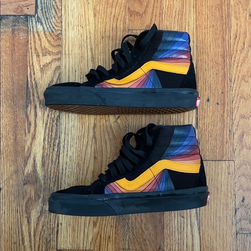 Vans Black Suede High-Tops with Multicolor Panels Sz 5 - Picture 3 of 5